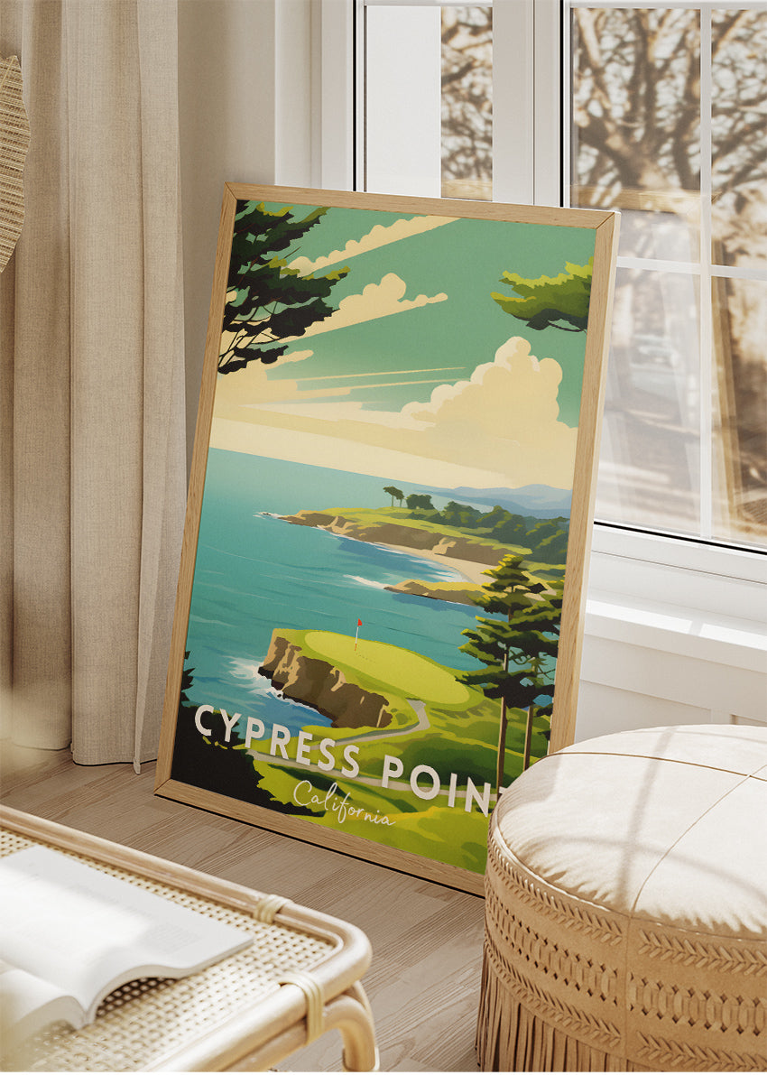 Cypress Point California Poster & Canvas Print – Illustrated Coastal Golf Course Wall Art