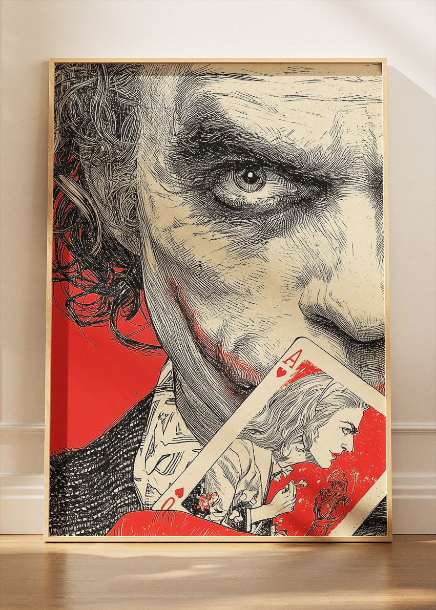 Joker – Ink Illustration with Red Accent Canvas & Poster Print – AI PRINT LAB
