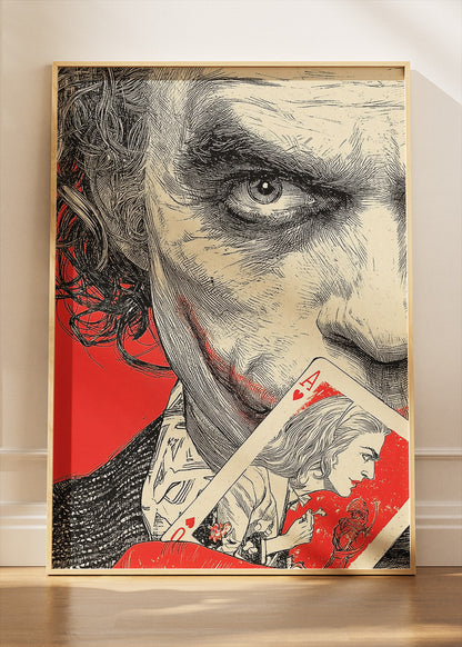 Joker – Ink Illustration with Red Accent Canvas & Poster Print – AI PRINT LAB