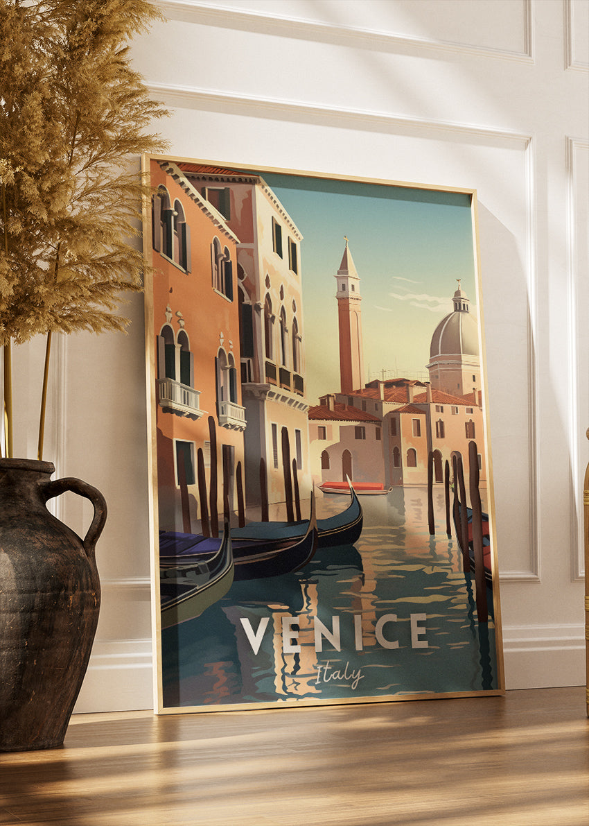 Venice Italy Poster & Canvas Print – Illustrated Canal View Art