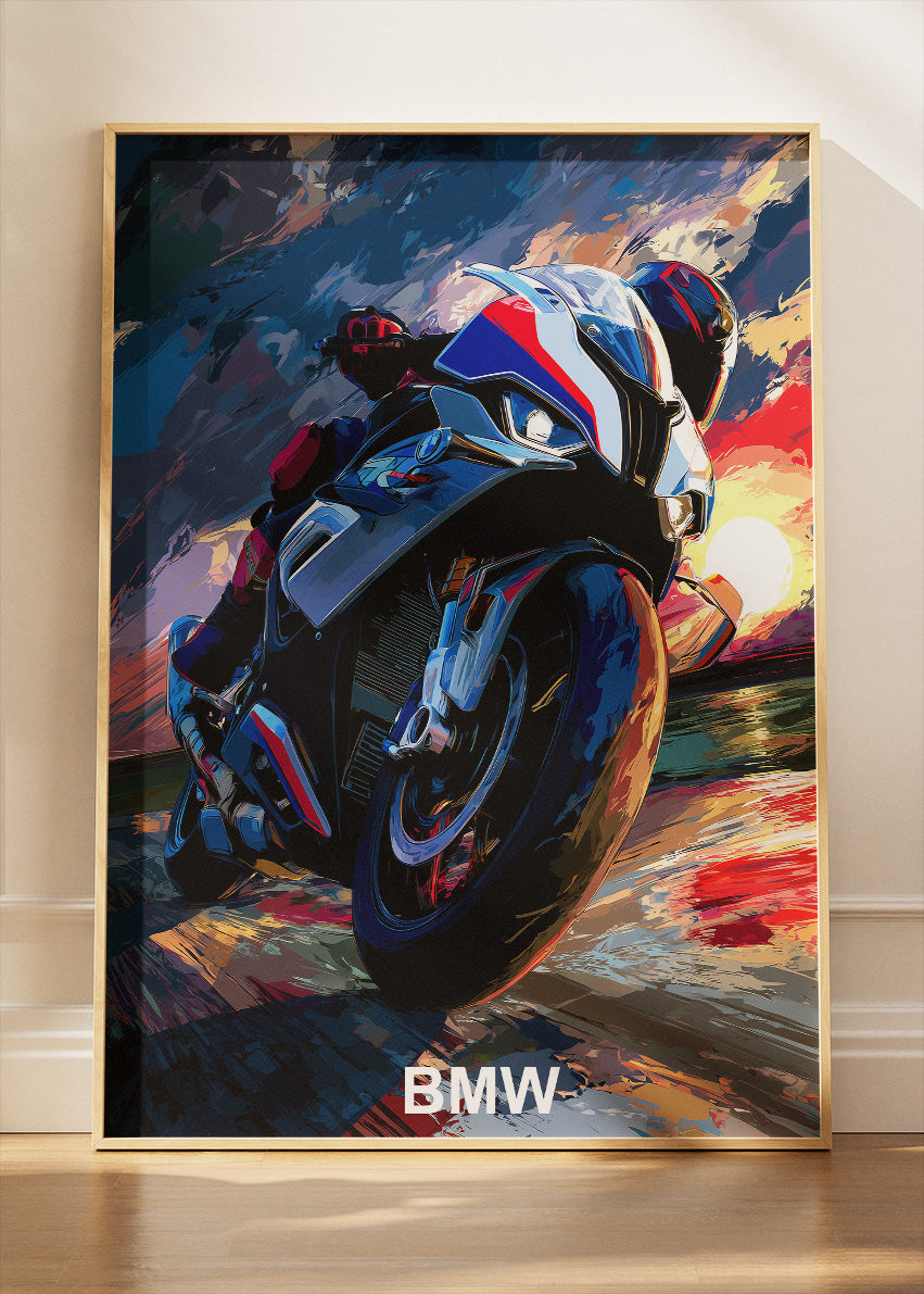 BMW Superbike Sunset Ride Art Poster & Canvas