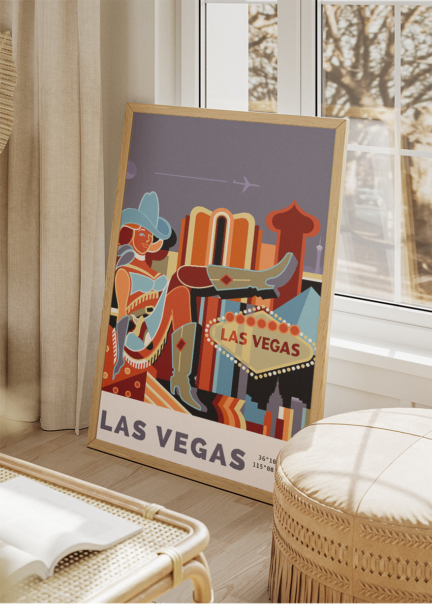 Las Vegas Nevada Poster & Canvas Print – Retro Showgirl & Neon Strip Illustration