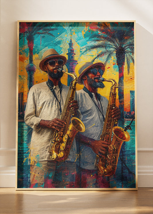 Sunset Jazz Duo Canvas & Poster Print – AI PRINT LAB