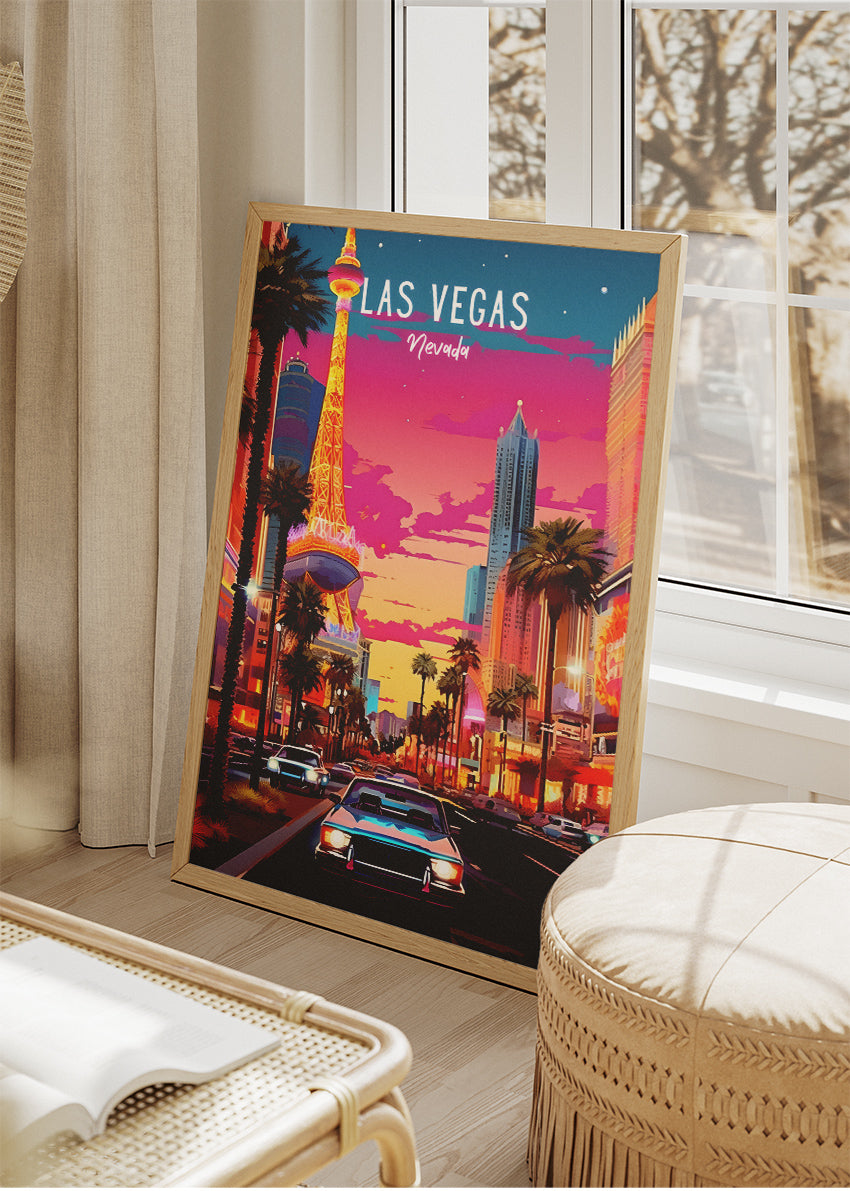 Las Vegas Nevada Poster & Canvas Print – Neon Sunset Strip Illustration