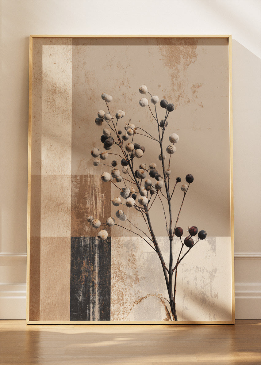 Neutral Botanical Branch Wall Art – Modern Earth Tone Canvas Print | Minimalist Nature Portrait Poster