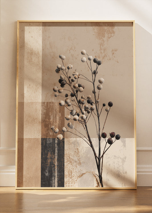 Neutral Botanical Branch Wall Art – Modern Earth Tone Canvas Print | Minimalist Nature Portrait Poster
