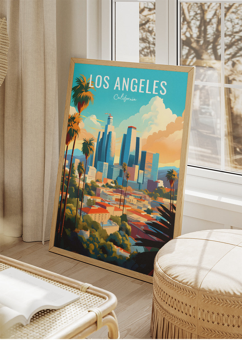 Los Angeles California Poster & Canvas Print – Skyline & Palm Trees Illustration