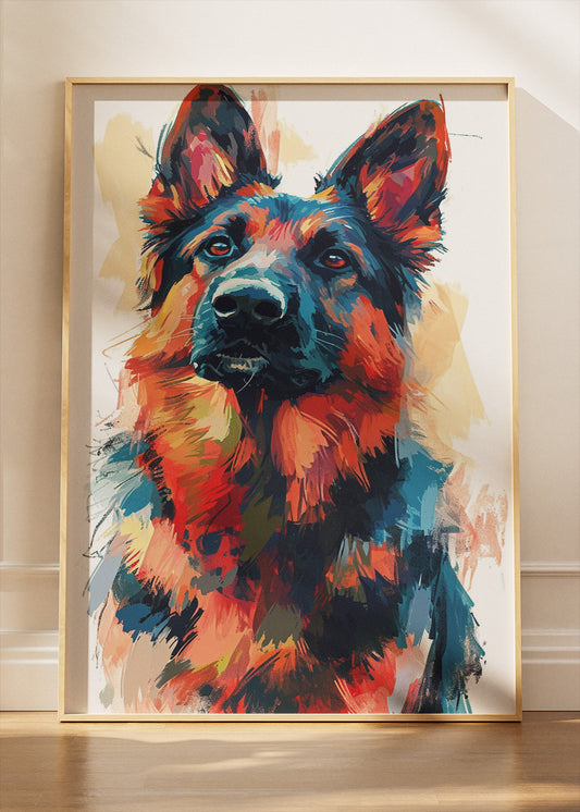German Shepherd Art Print & Canvas – Colorful Painterly Dog Wall Art