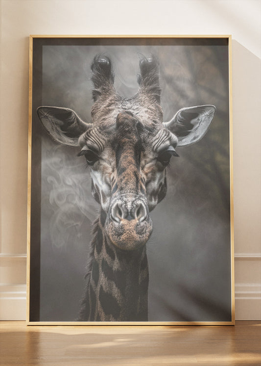 Giraffe Portrait Art Print & Canvas – Moody Wildlife Wall Art with Smoky Background