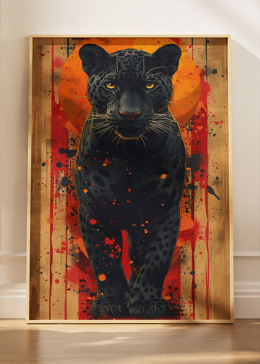 Black Panther Art Print & Canvas – Bold Panther Wall Art with Abstract Background