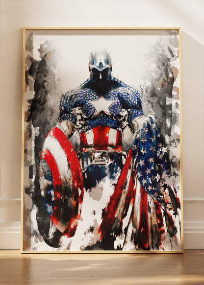 Captain America – Patriotic Warrior Canvas & Poster Print – AI PRINT LAB