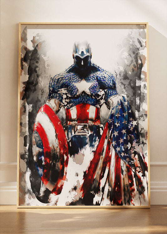 Captain America – Patriotic Warrior Canvas & Poster Print – AI PRINT LAB