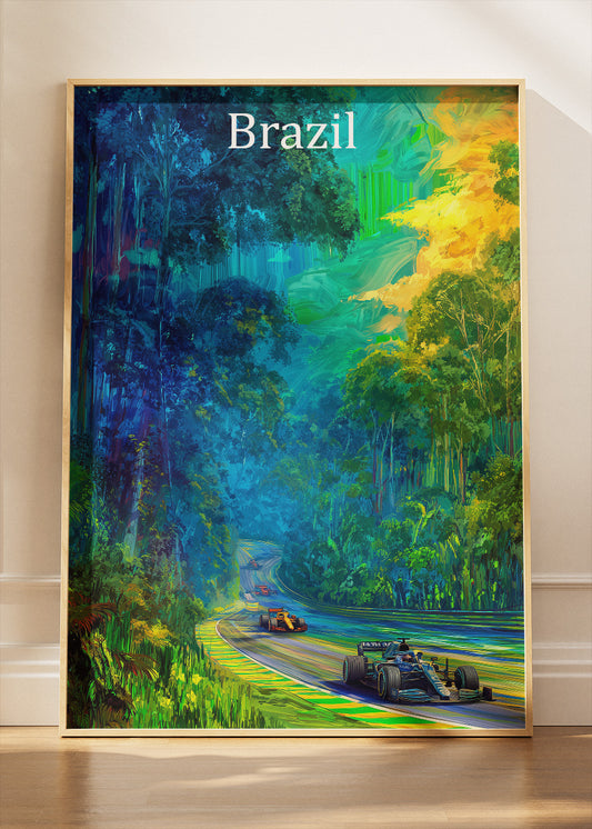 Brazil Formula One Forest Circuit Poster & Canvas | Cinematic Motorsport Wall Art