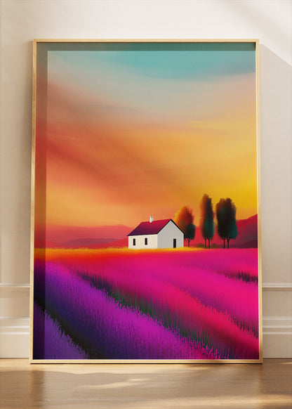 Vibrant Lavender Fields at Sunset – Modern Colourful Landscape Wall Art – AI PRINT LAB