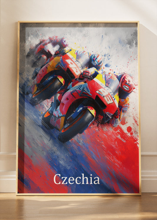 Czechia Moto Racing Duel Art Poster & Canvas