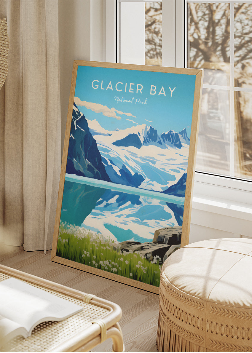 Glacier Bay National Park Poster & Canvas Print – Alaska Glacier Landscape Illustration Wall Art