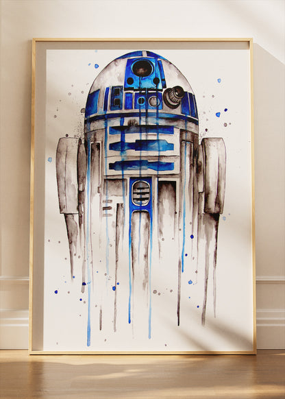 R2-D2 – Minimal Watercolor Droid Canvas & Poster Print – AI PRINT LAB