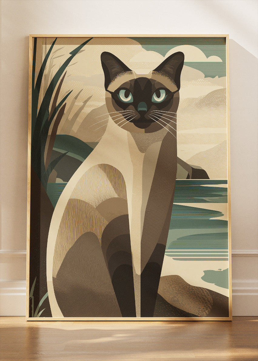 Elegant Siamese Cat Coastal Canvas & Poster Print – AI PRINT LAB