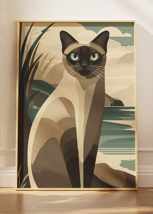 Elegant Siamese Cat Coastal Canvas & Poster Print – AI PRINT LAB