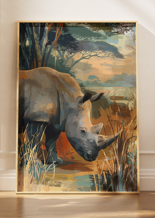 Majestic Rhino Safari Landscape Canvas & Poster Print – AI PRINT LAB