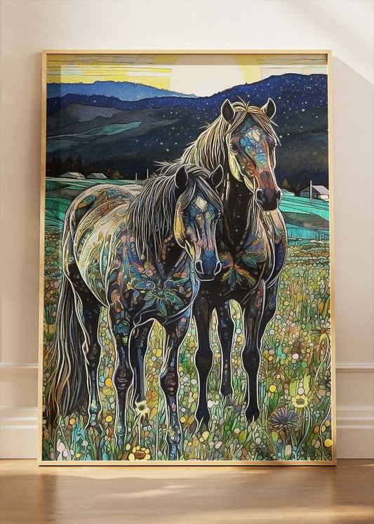 Majestic Horses Meadow Landscape Canvas & Poster Print – AI PRINT LAB