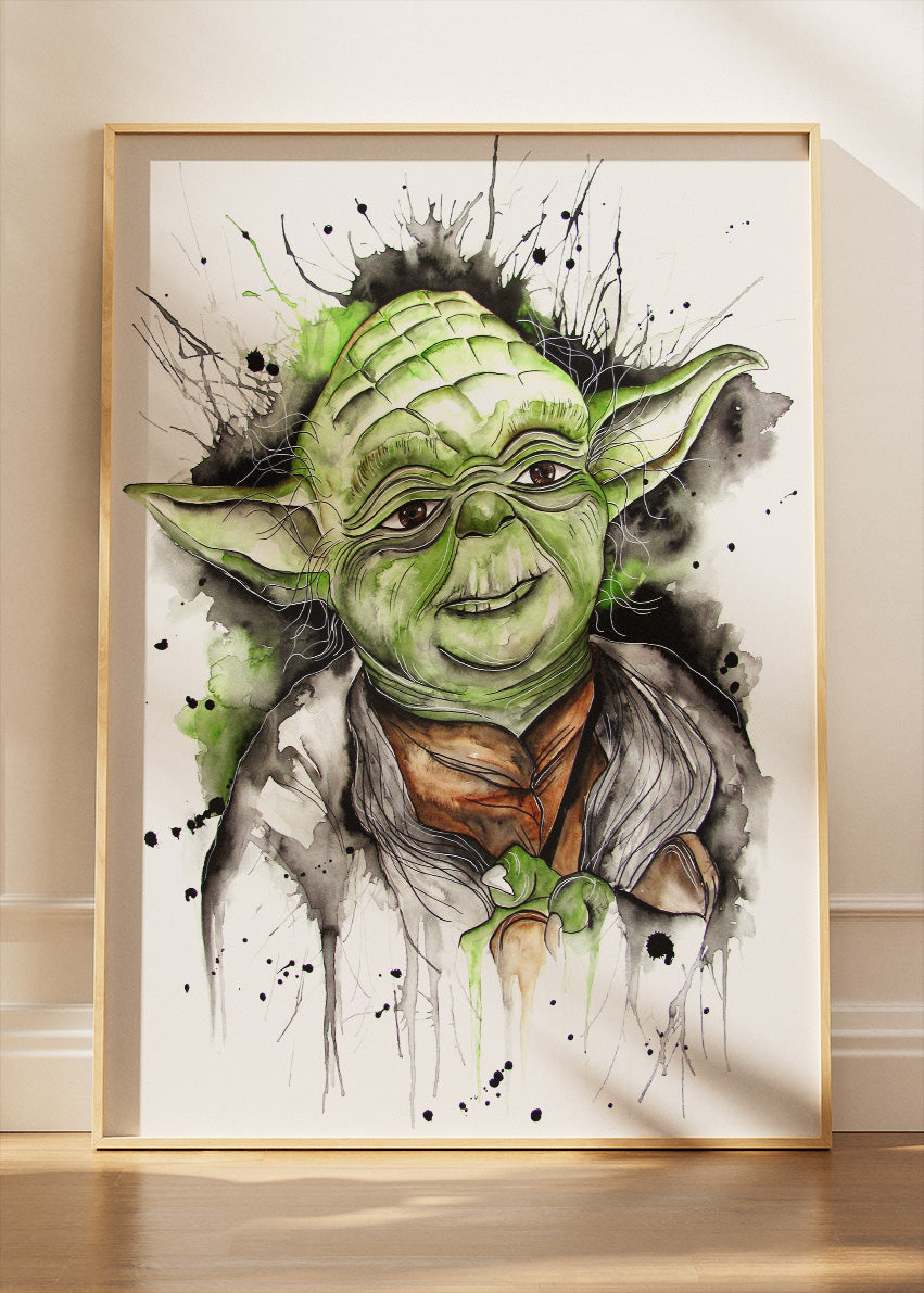 Yoda – Watercolor Ink Portrait Canvas & Poster Print – AI PRINT LAB