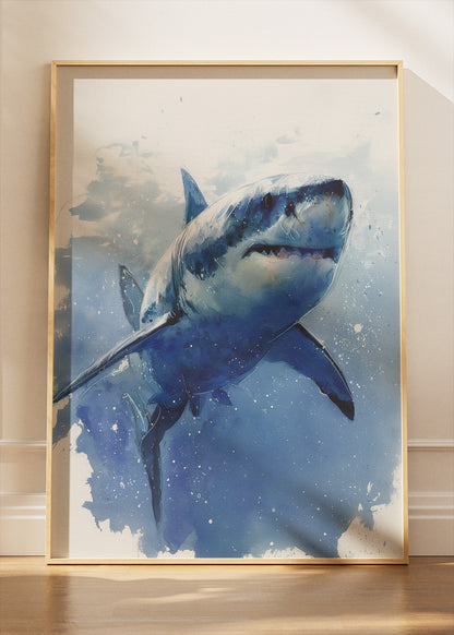Blue Water Shark Poster & Canvas Print – Ocean Wildlife Watercolor Art