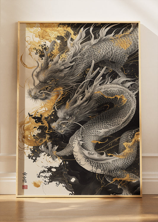 Golden Ink Dragon Canvas & Poster Print – AI PRINT LAB