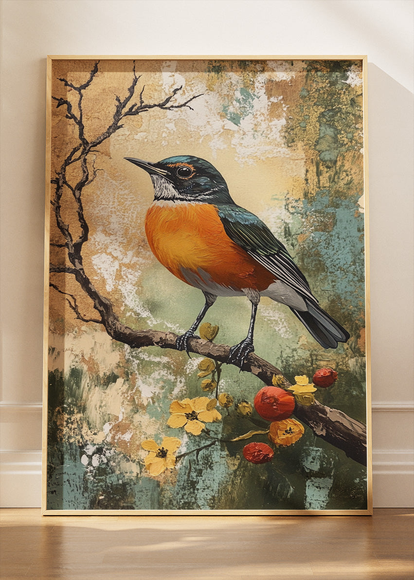 Vintage Songbird Branch Canvas & Poster Print – AI PRINT LAB