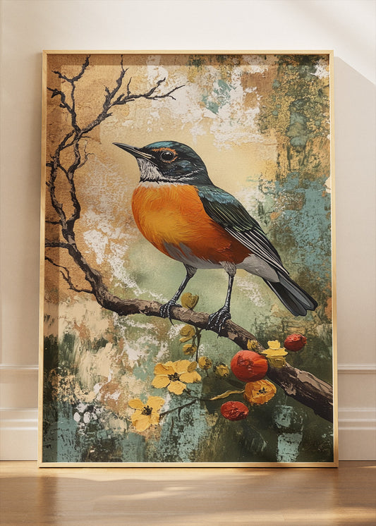 Vintage Songbird Branch Canvas & Poster Print – AI PRINT LAB