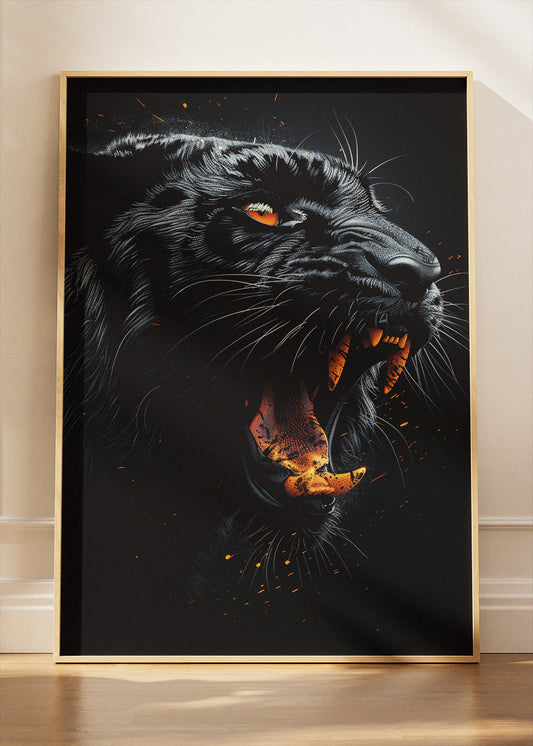 Black Panther Fire Roar Canvas & Poster Print – AI PRINT LAB
