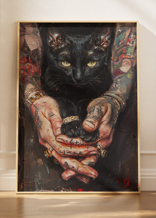 Mystic Black Cat Tattoo Art Canvas & Poster Print – AI PRINT LAB