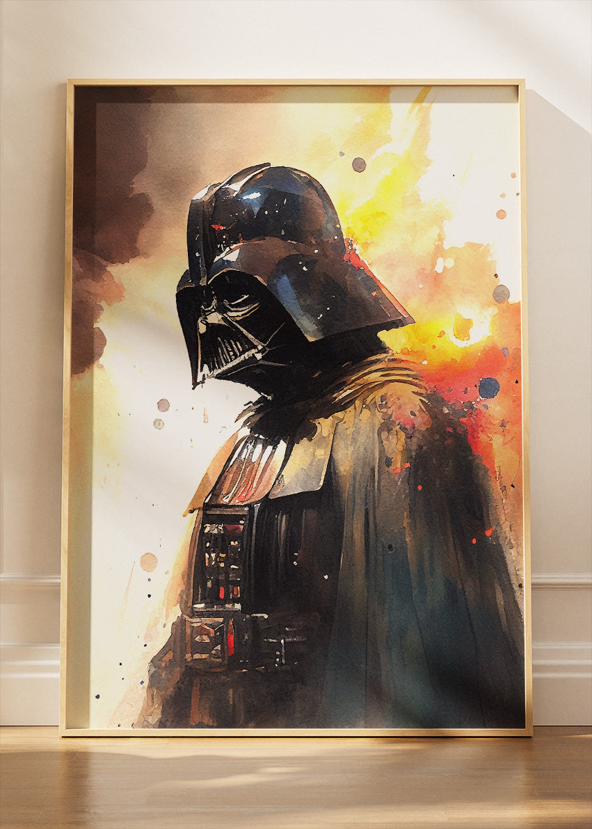 Darth Vader – Cinematic Watercolor Portrait Canvas & Poster Print – AI PRINT LAB