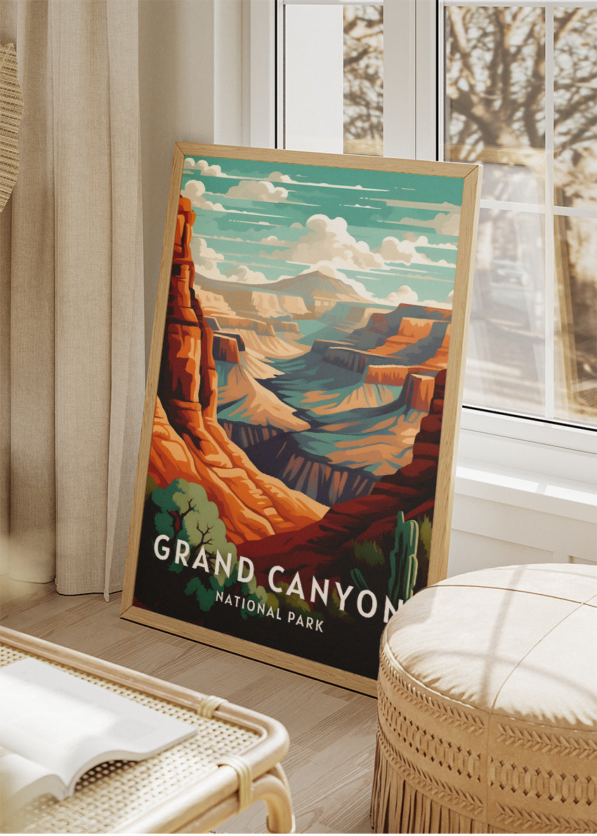 Grand Canyon National Park Poster & Canvas Print – Desert Canyon Landscape Illustration Wall Art
