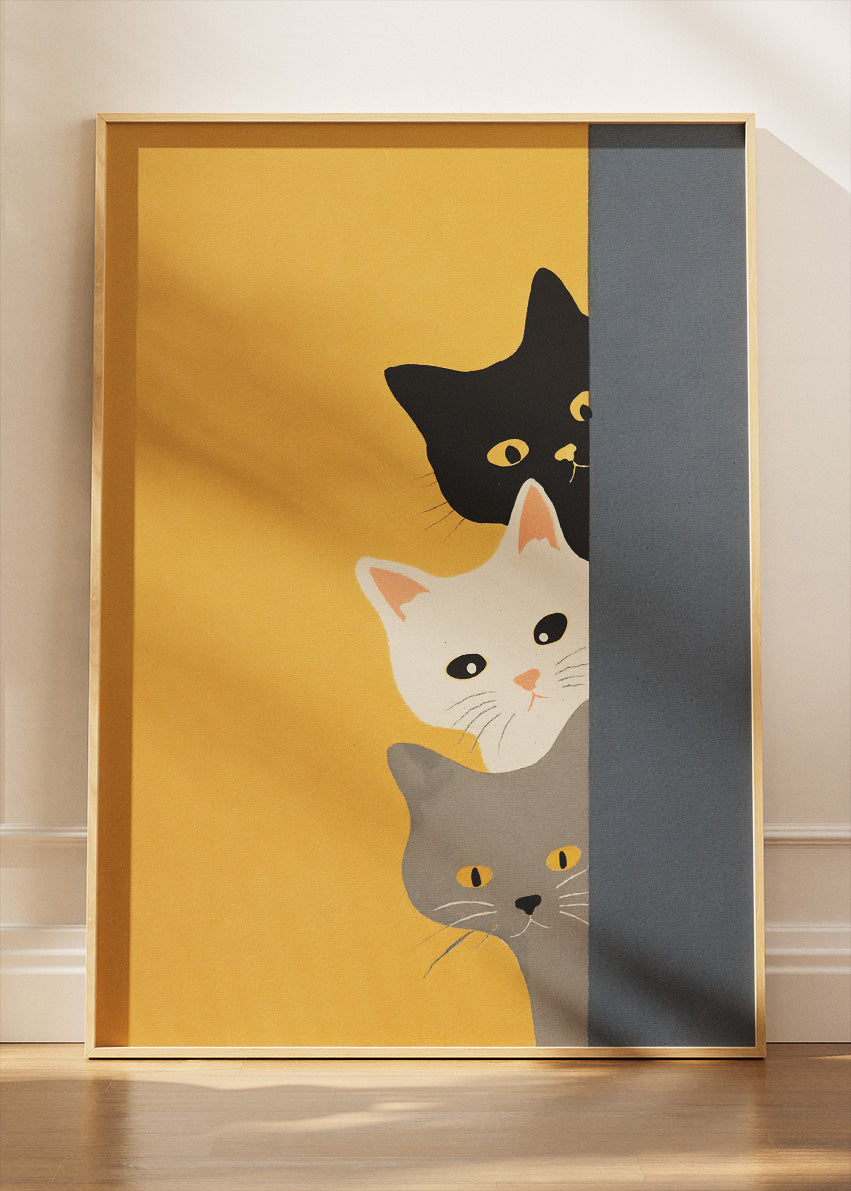 Minimalist Curious Cats Canvas & Poster Print – AI PRINT LAB