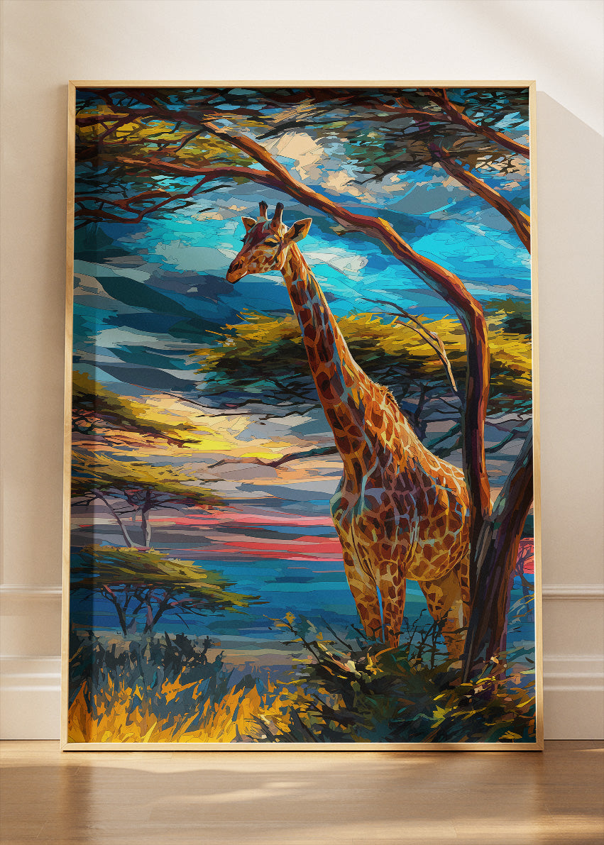 African Giraffe Sunset Canvas & Poster Print – AI PRINT LAB