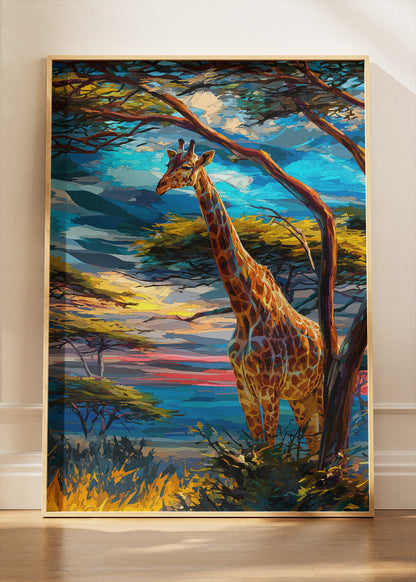 African Giraffe Sunset Canvas & Poster Print – AI PRINT LAB