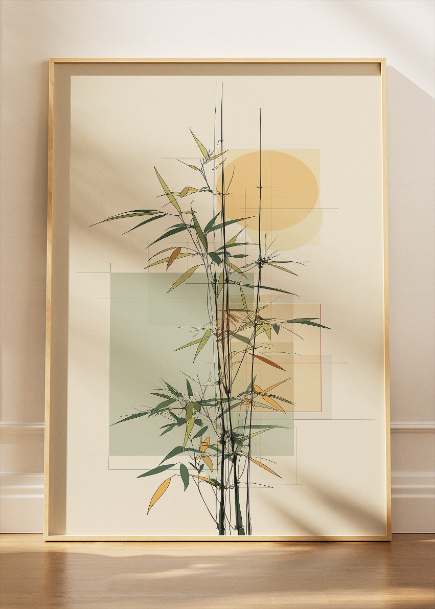Minimalist Bamboo Wall Art – Modern Japandi Botanical Canvas Print | Zen Geometric Portrait Poster