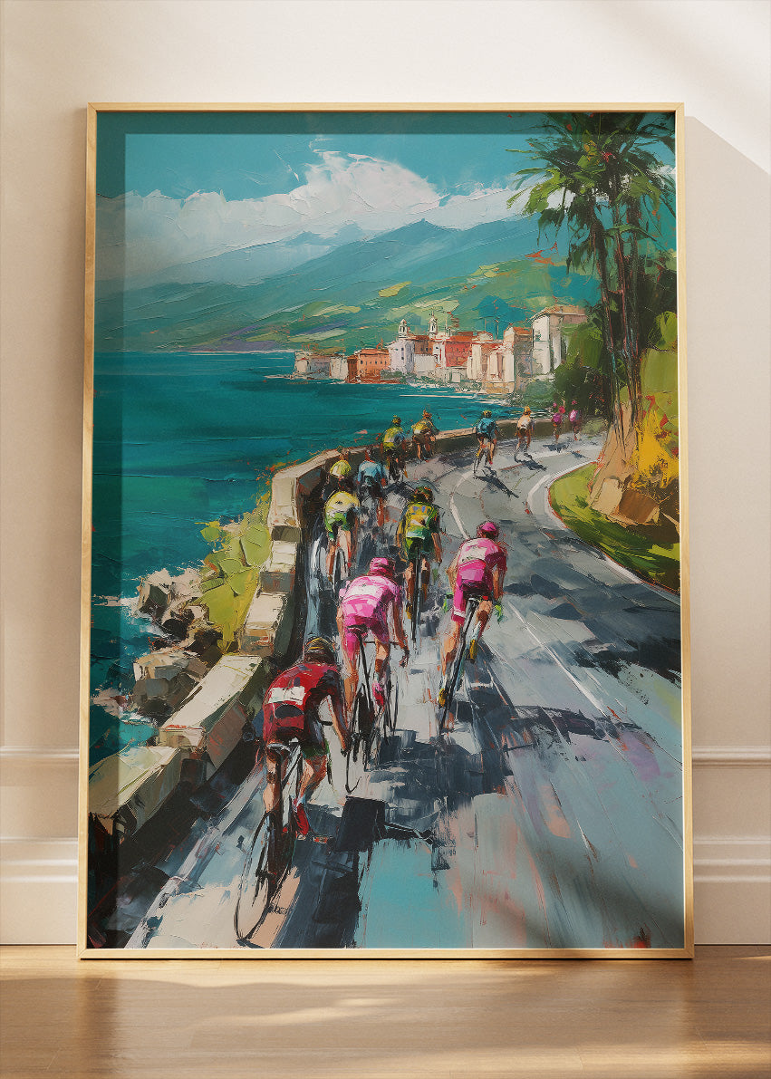 Mediterranean Sprint Cycling Art Print & Canvas – Coastal Race Line