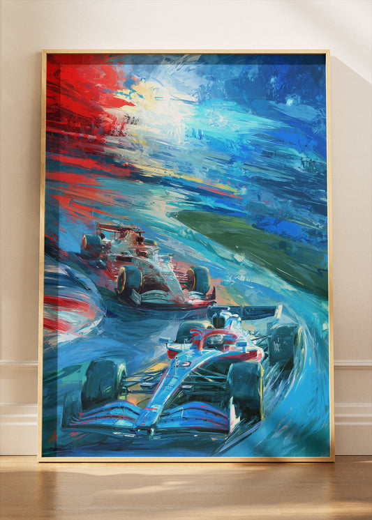 Formula 1 Racing Duel Abstract Motion Canvas Print & Poster – AI PRINT LAB