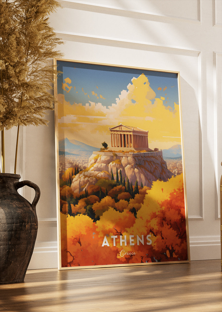 Athens Greece Poster & Canvas Print – Vintage Acropolis Autumn Art