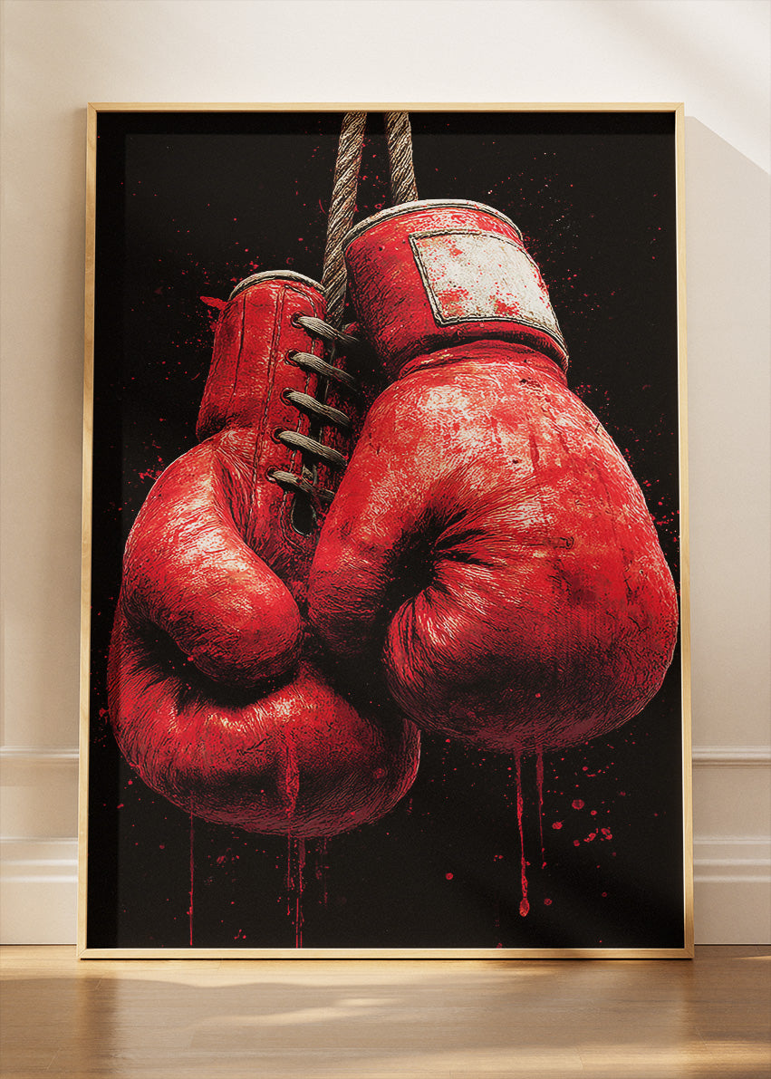 Hanging Boxing Gloves Poster & Canvas Art Print – Grit, Power, and Fight Spirit Wall Art