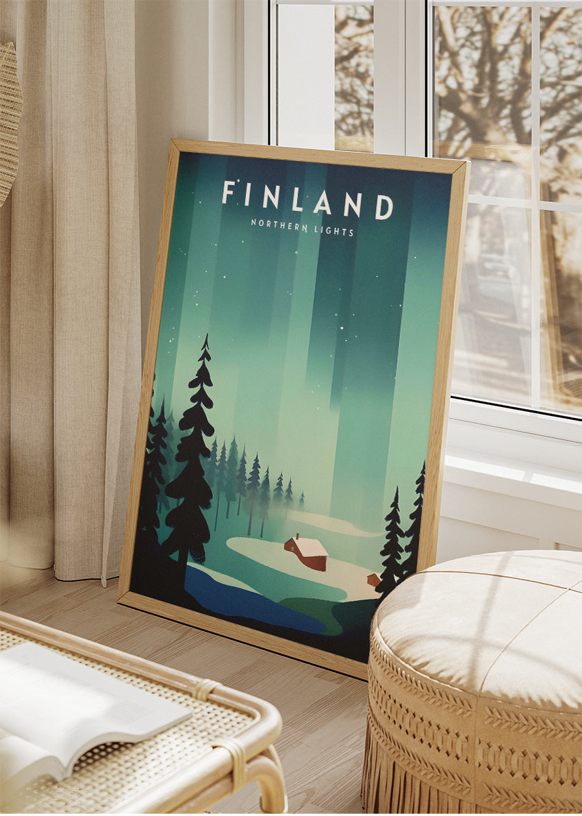 Finland Northern Lights Poster & Canvas Print – Minimal Winter Landscape Art