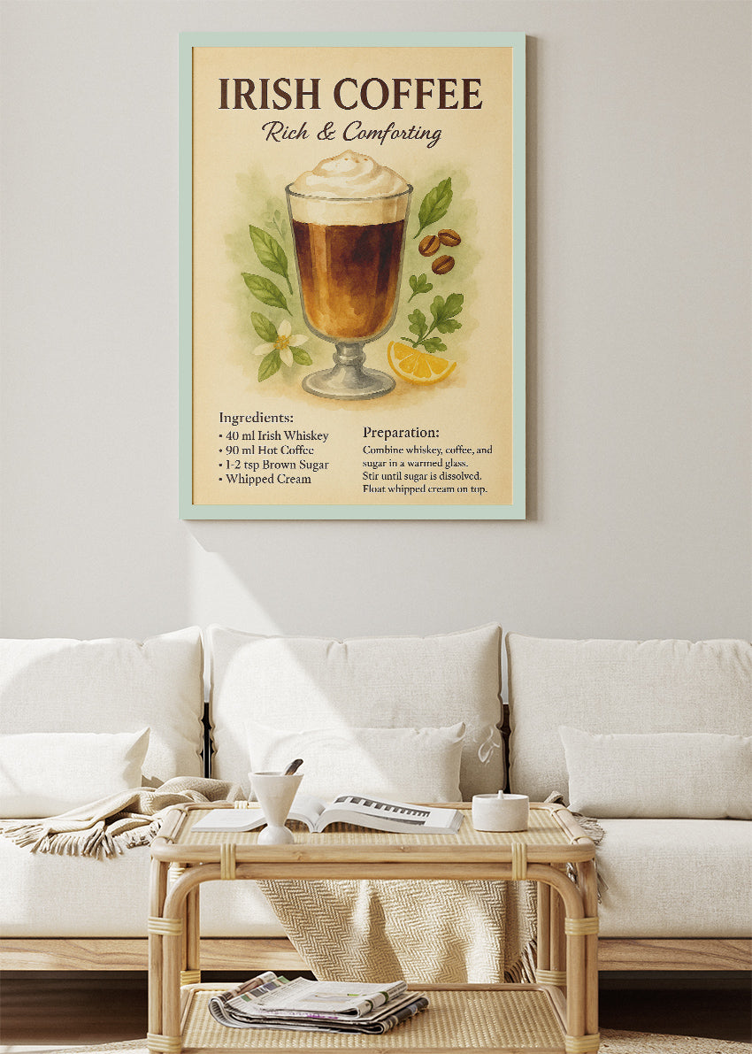Irish Coffee Vintage Poster & Canvas Print | Warm Coffee Cocktail Wall Art