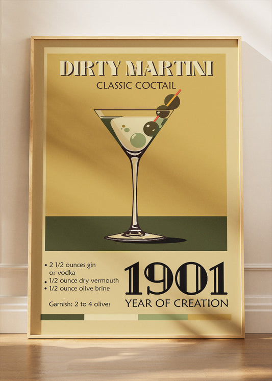 Dirty Martini Cocktail Art Poster & Canvas Print – Vintage Bar Wall Decor