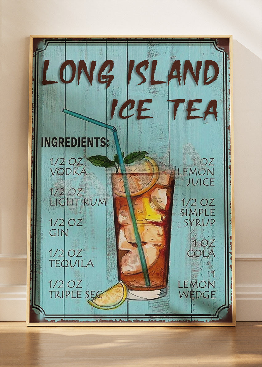 Long Island Iced Tea Rustic Cocktail Poster & Canvas Print | Vintage Bar Wall Art