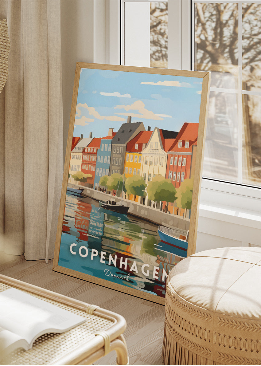Copenhagen Denmark Poster & Canvas Print – Colorful Nyhavn Waterfront Illustration