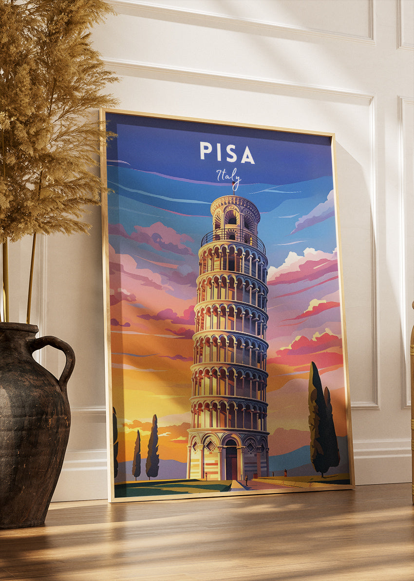 Pisa Italy Poster & Canvas Print – Illustrated Leaning Tower Art