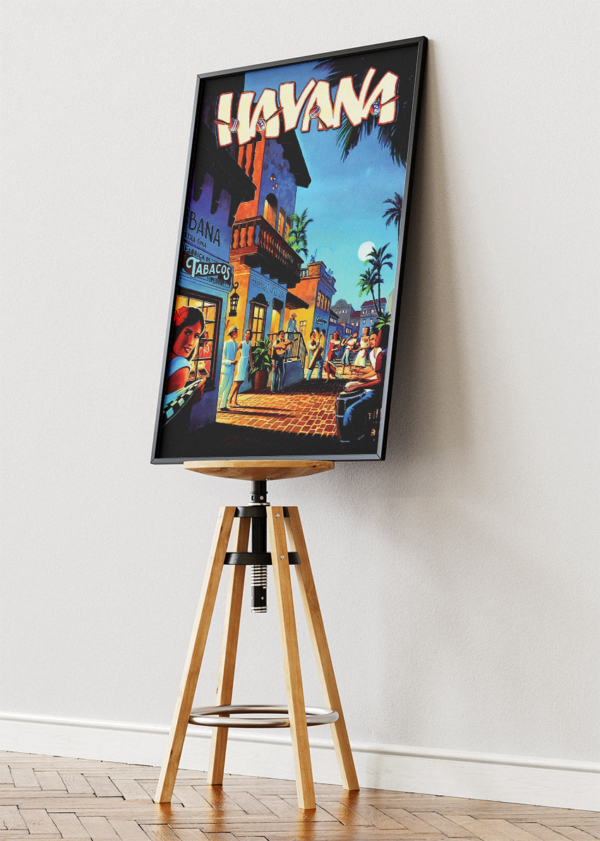 Havana Cuba Vintage Nightlife Poster & Canvas Print – Retro Street Music & Classic Caribbean Illustration