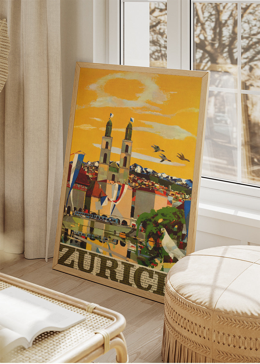 Zurich Switzerland Poster & Canvas Print – Vintage Illustrated City Travel Art